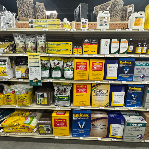 Farm supplies on display inside of McGregor General Store.