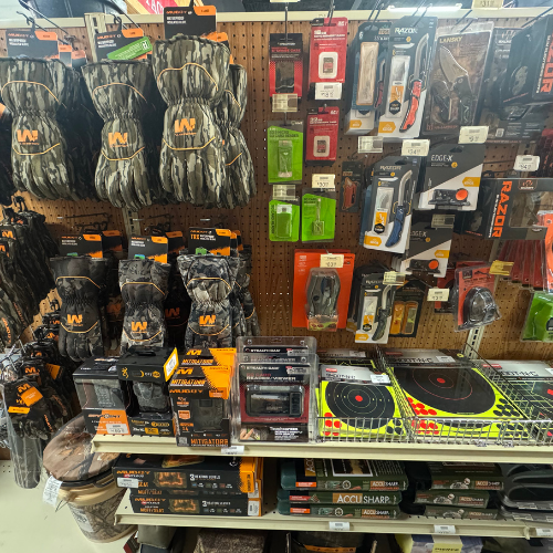 Hunting supplies on display inside of McGregor General Store.