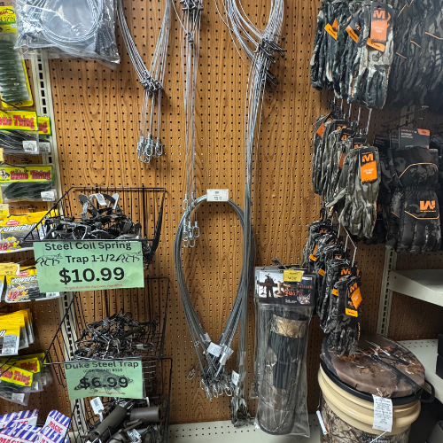 Hunting supplies on display inside of McGregor General Store.