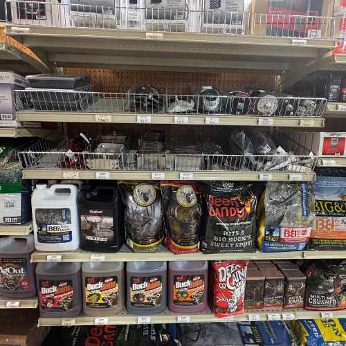 Hunting supplies on display inside of McGregor General Store.