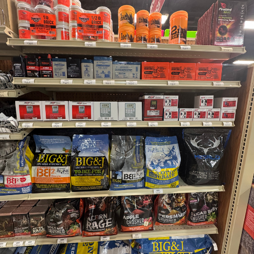 Hunting supplies on display inside of McGregor General Store.