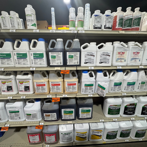 Farm supplies on display inside of McGregor General Store.