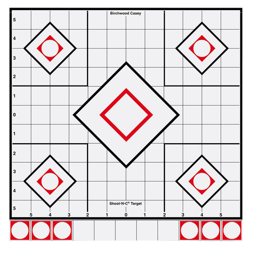 Birchwood Casey 34219 Shoot-N-C Sight-In Self-Adhesive Adhesive Paper 12 5-Diamond White Target Paper w/Black & Red Accents 5 Per Pack