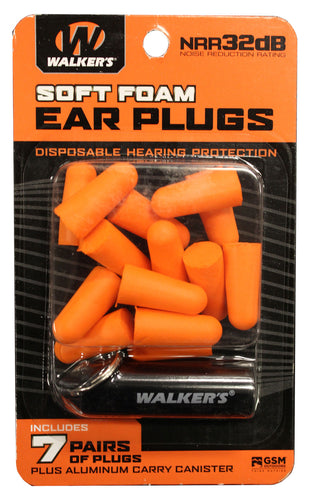 Walkers GWPPLGCANOR Foam Ear Plugs  32 dB Orange with Black Canister (7 Pair)